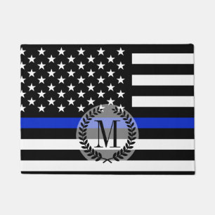 Dünnes Blue Line-Flagge-Monogramm Fußmatte