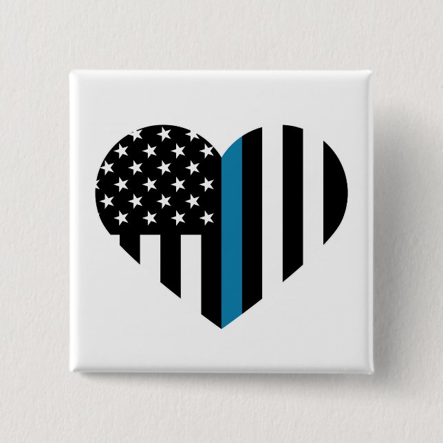 Dünnes Blue Line-Herz-geformte Flagge Button (Vorderseite)