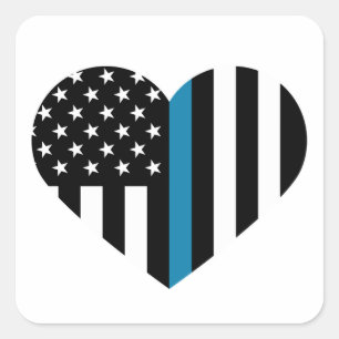Dünnes Blue Line-Herz-geformte Flagge Quadratischer Aufkleber