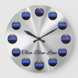 Dünnes Blue Line kennzeichnen Einlegearbeit-Knöp Große Wanduhr