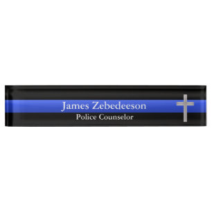 Dünnes Blue Line - Ratgeber-Kreuz Namensplakette