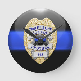 Dünnes Blue Line Runde Wanduhr