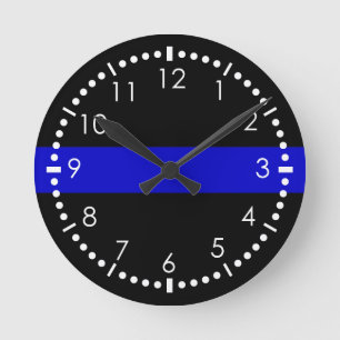 Dünnes Blue Line Runde Wanduhr