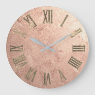 Dünnes Rosen-Goldkupfer Grungy römisches Große Wanduhr