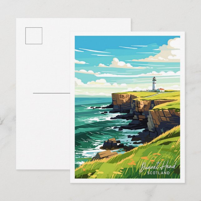 Dunnet Head Scotland - Vintage Darstellung Postkarte (Vorne/Hinten)