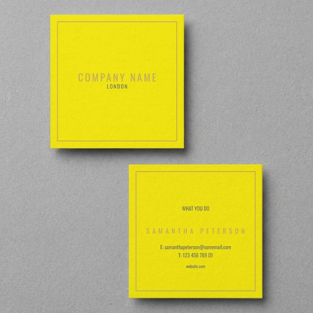 Dünngoldener Neon gelb Quadratische Visitenkarte (Thin gold border neon yellow square business card.)