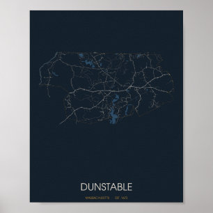 Dunstable Massachusetts Straßenkarte Poster (Nacht