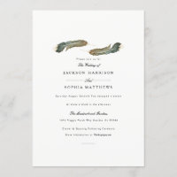 Duo de plumes | Invitation de mariage aquarelle
