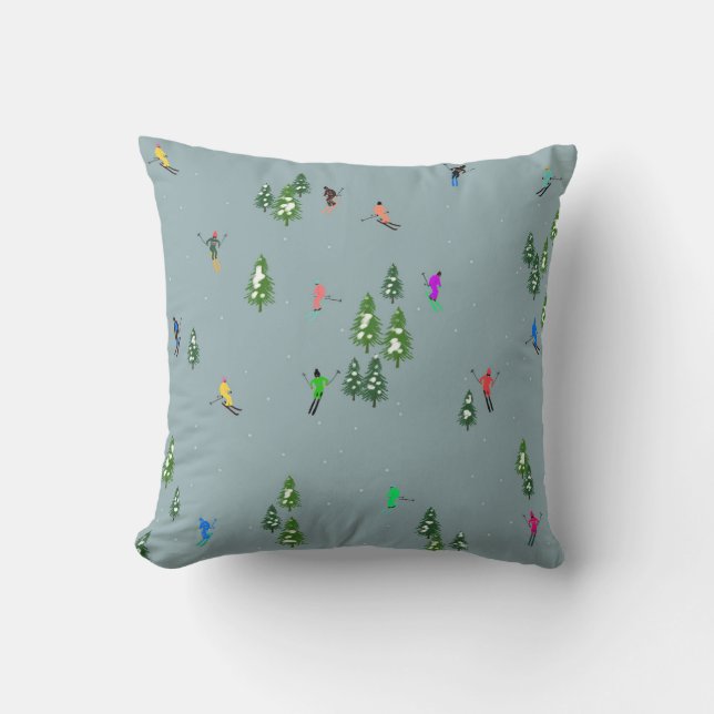 Duo Farbe Alpin Skifahrer Pine Trees Blau Kissen (Vorderseite)