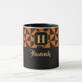 Duo Geo Black & Burnt Orange Individuelle Name Tasse