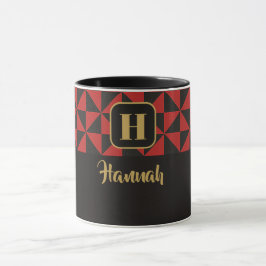 Duo Geo Black & Crimson Red Individuellen Namens Tasse