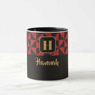 Duo Geo Black & Crimson Red Individuellen Namens Tasse
