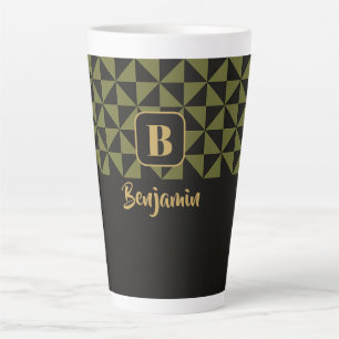 Duo Geo Black & Olive Moss Individuellen Namen Milchtasse