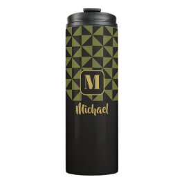 Duo Geo Black & Olive Moss Individuellen Namen Thermosbecher