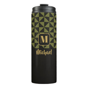 Duo Geo Black & Olive Moss Individuellen Namen Thermosbecher