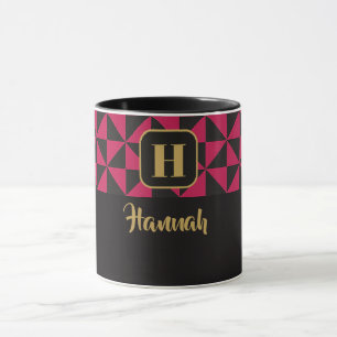 Duo Geo Black & Pink Individuellen Namen Tasse