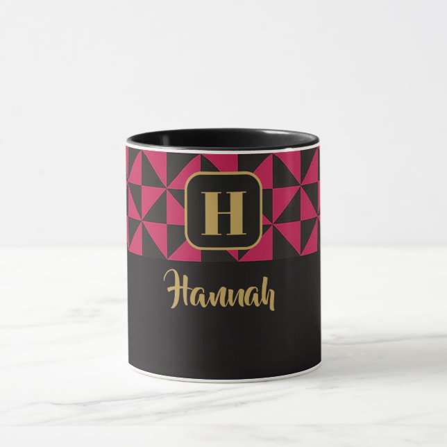 Duo Geo Black & Pink Individuellen Namen Tasse (Zentrum)