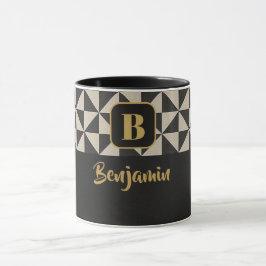Duo Geo Black & Stone Gray Individuellen Namens Tasse
