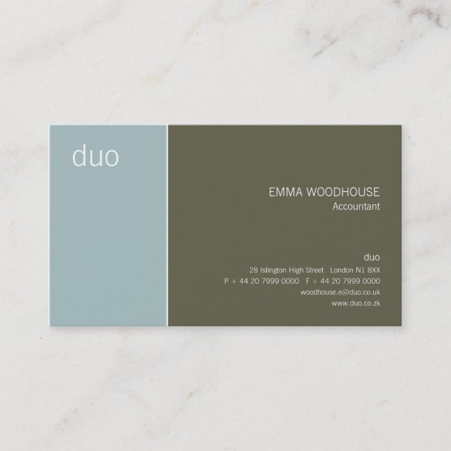 Duo-hellblaue u. dunkle Olive Visitenkarte (Vorderseite)