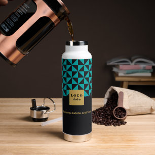 Duo schwarz & aquamarin - Business Logo Wasserflas Trinkflasche