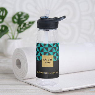 Duo schwarz & aquamarin - Business Logo Wasserflas Trinkflasche
