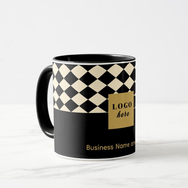 Duo Schwarz-Elfenbein-Creme - Geschäftslogos Tasse (Vorderseite Links)