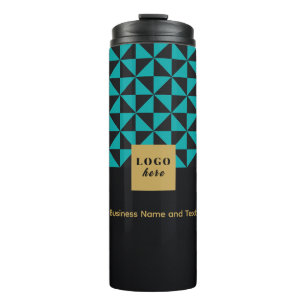 Duo schwarz und aquamarin - Geschäftslogo Thermal  Thermosbecher