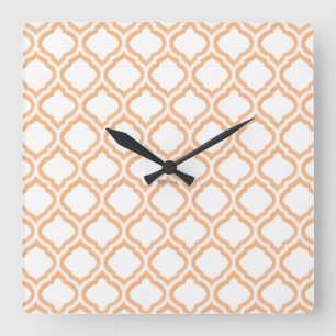 Duo-Ton marokkanisches Gitter (orange) (Monogramm) Quadratische Wanduhr