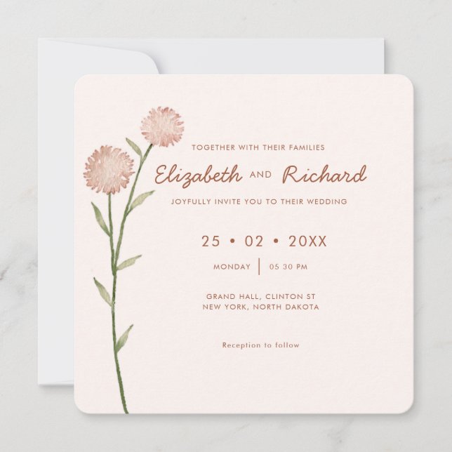 Duo Tone Floral Wlidflower Minimale Hochzeit Einladung (Vorderseite)