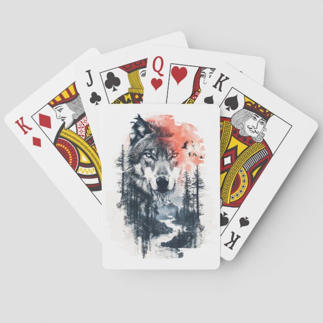 Duo Tone Wolf Illustration Spielkarten (Rückseite)