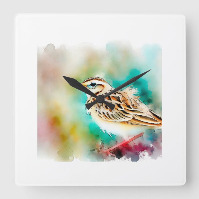 Duponts lark 131024AREF131 - Watercolor Quadratische Wanduhr (Vorderseite)