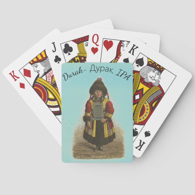 "Durak (Russe:) Дурак, IPA " Spielkarten (Rückseite)