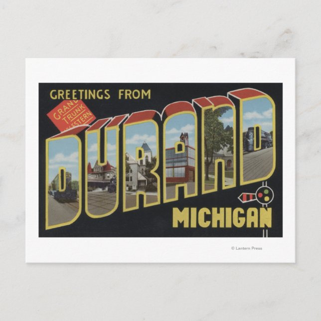 Durand, Michigan - Große Buchstabenszenen Postkarte (Vorderseite)