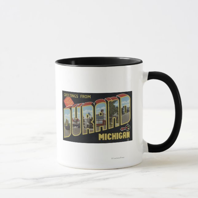 Durand, Michigan - Große Buchstabenszenen Tasse (Rechts)