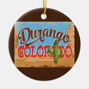 Durango Colorado Cartoon Desert Vintage Travel Keramik Ornament