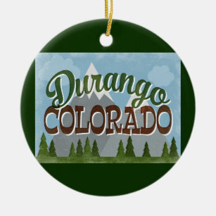Durango Colorado Fun Retro Snowy Mountains Keramik Ornament