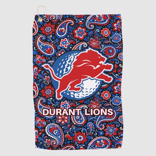 Durant Lions Golf - Paisley Blue Floral Golfhandtuch (Vorderseite)