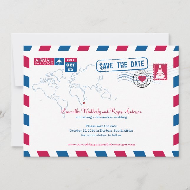 Durban South Africa Airmail Wedding Save the Date (Vorderseite)