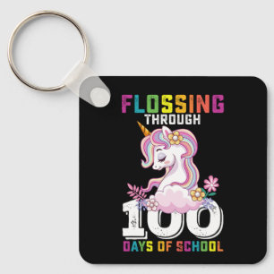 Durch 100 Schultage flossender Einhorn Schlüsselanhänger