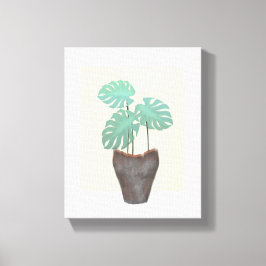 Durch das Fenster Monstera Pflanze in Vase Leinwanddruck