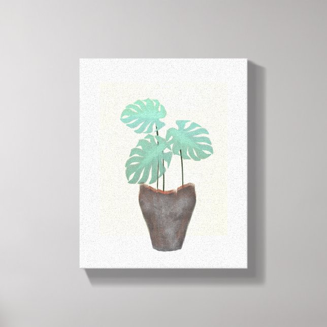 Durch das Fenster Monstera Pflanze in Vase Leinwanddruck (Vorderseite)
