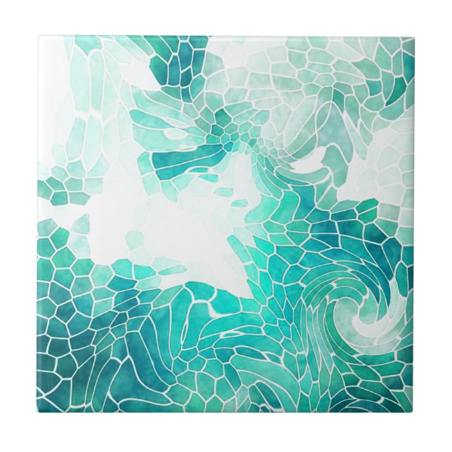 Durch das Meer abstrakter Mosaikdruck Fliese (Vorderseite)