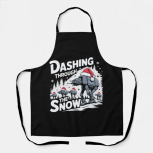 Durch den Schnee hetzen Weihnachten Familie Urlaub Schürze