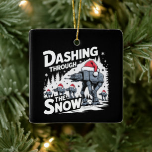 Durch den Schnee stürmen Weihnachten Familie Urlau Keramikornament