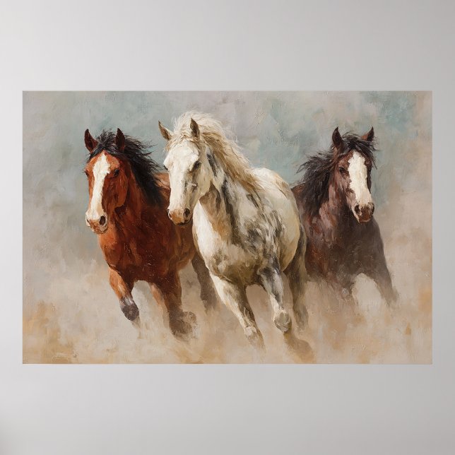 Durch den Staub Galloping Pferde Kunst Poster (Vorne)