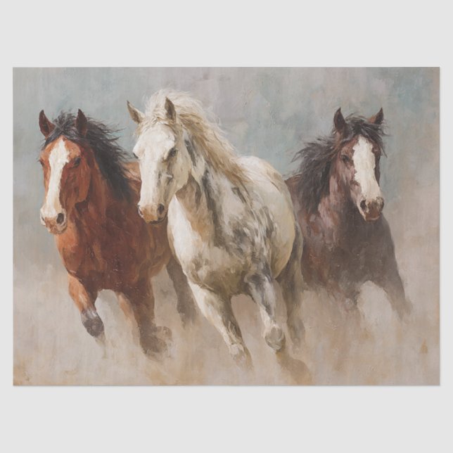 Durch die Staubgalopp Pferde Dekoupage Seidenpapier (Vorderseite)