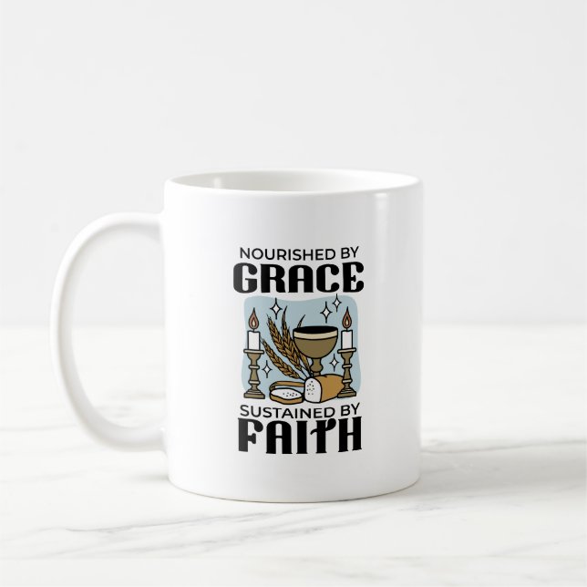 Durch Gnade genährt, durch Glauben getragen Design Kaffeetasse (Links)