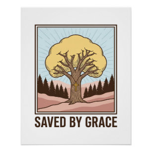 Durch Gnade gerettet, Christlicher Baum, Vintage-S Poster