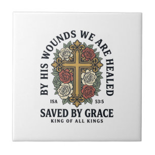 Durch Gnade Gerettet Christliches Kreuz Florales H Fliese