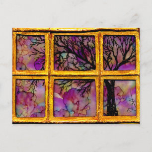 Durch mein Fenster - Tree in rosa Hintergrund Postkarte